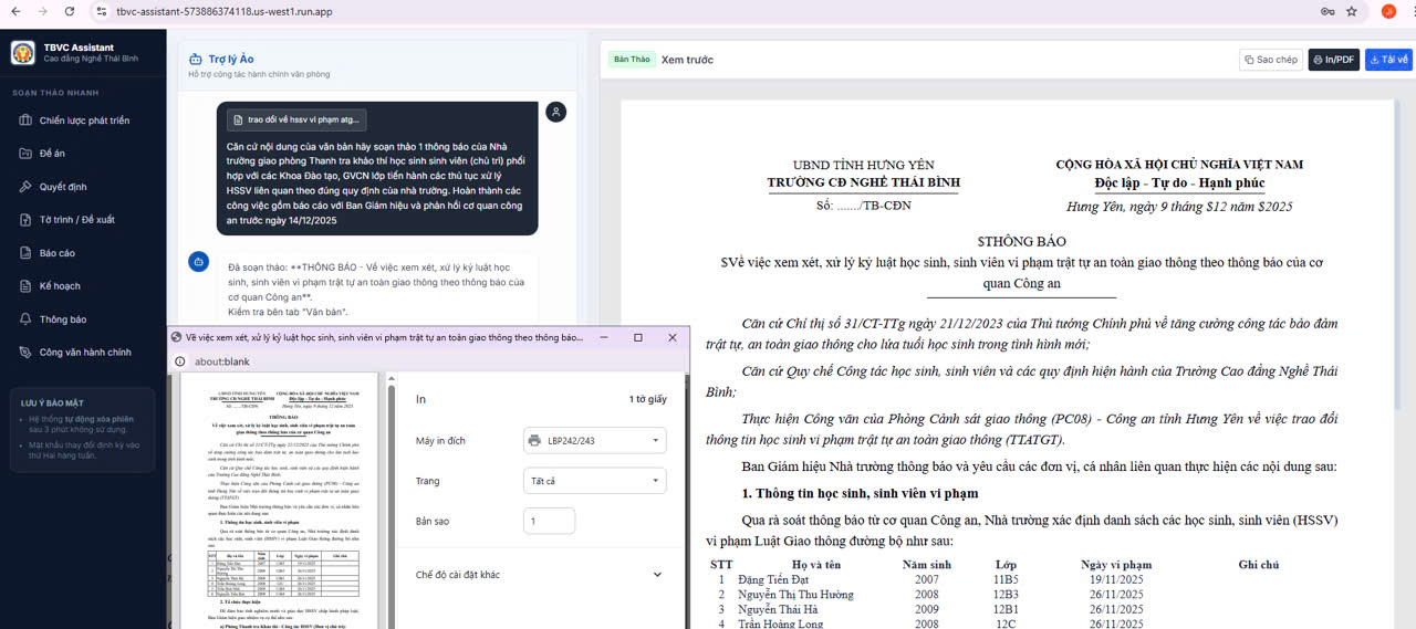 TRƯỜNG CAO ĐẲNG NGHỀ THÁI BÌNH CHÍNH THỨC TRIỂN KHAI SỬ DỤNG TRỢ LÝ ẢO TBVC ASSISTANT 3 z7311913368986 186deb0288ea1b5a00dbc703c093b54b